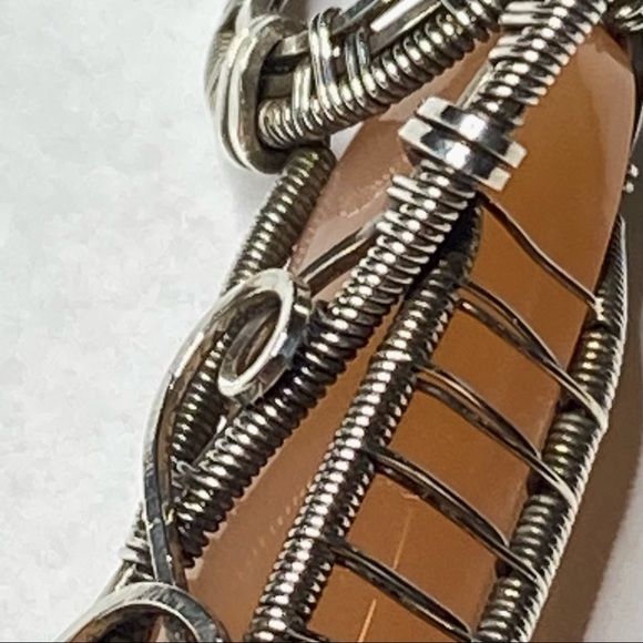 Sterling Silver Pendant 925 Wire Wrapped Point Cut Peach Moonstone 2 3/4 - Picture 6 of 11